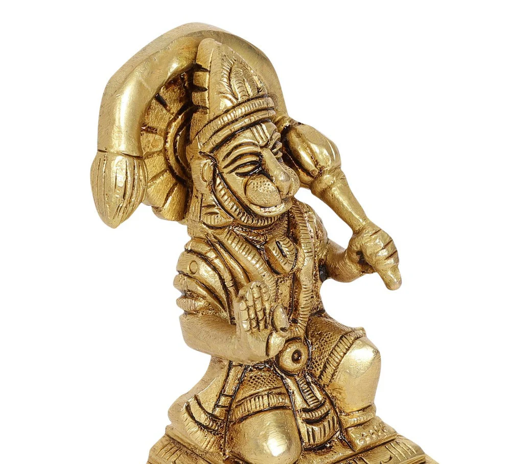 Veera Hanuman Brass Idol | 100% Pure Brass | Antique Finish - Image 10