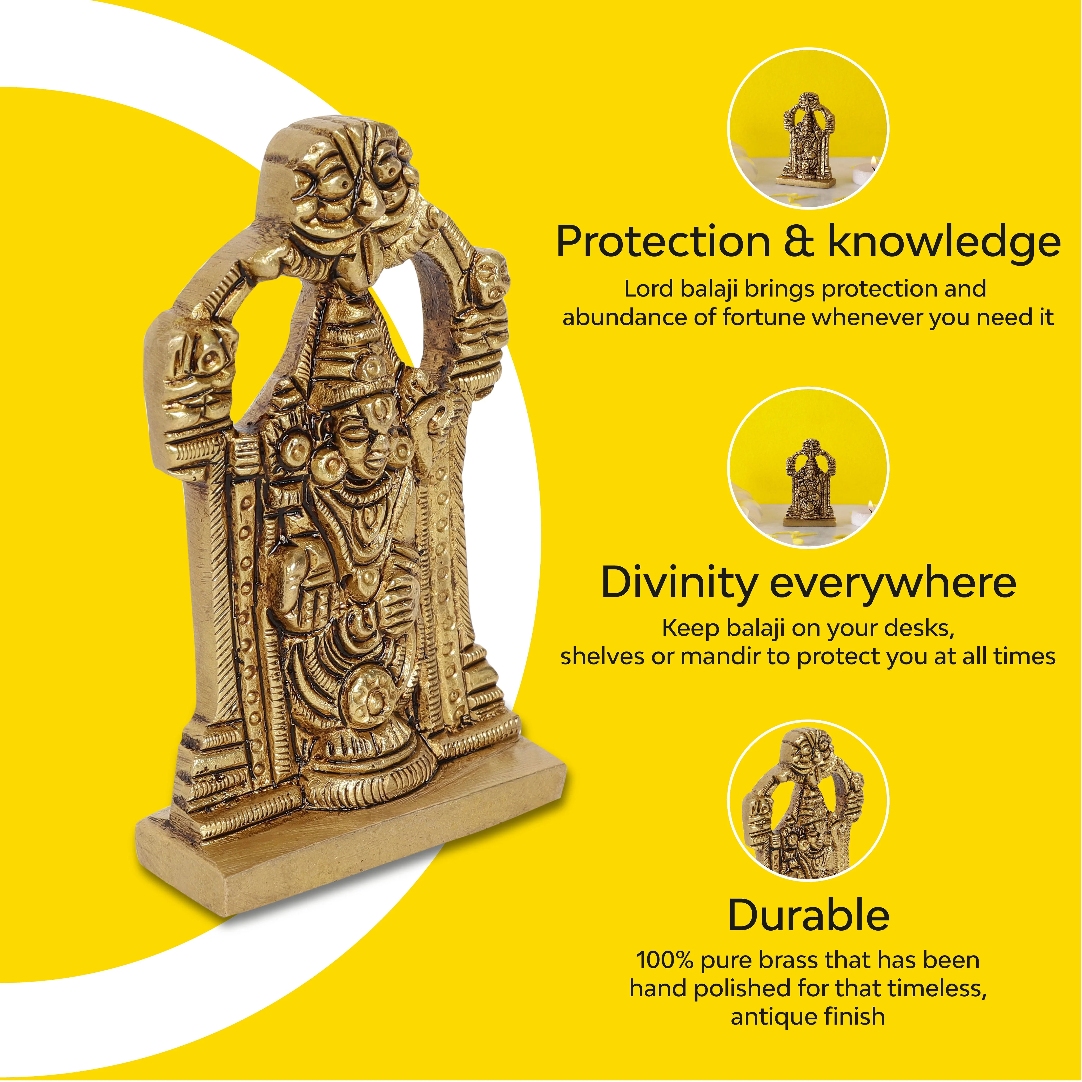 Venkateshwara Balaji Idol | 100% Pure Brass | Antique Finish - Image 8