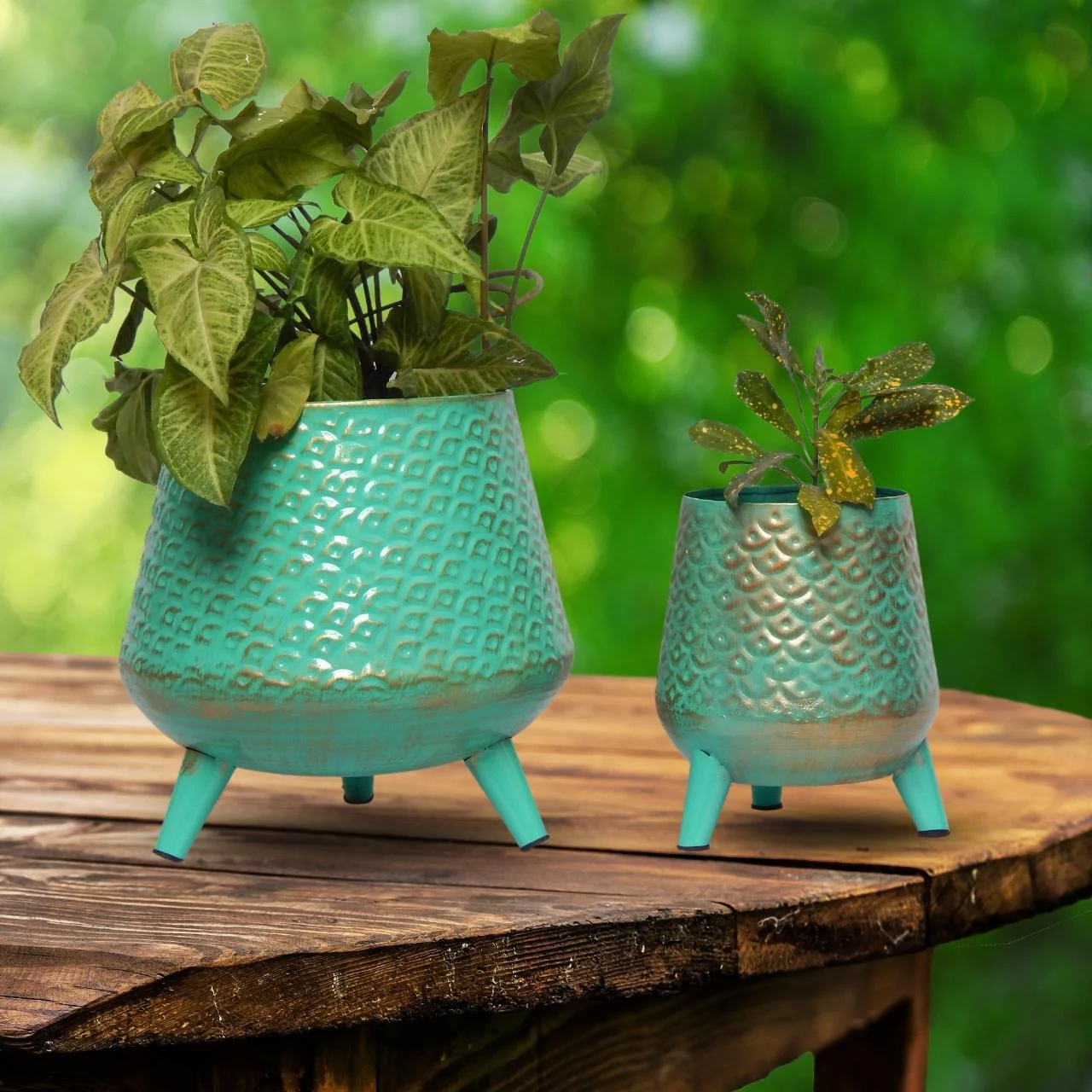 Verde Terquesa Iron Planter Stand Set – Indoor & Outdoor Décor