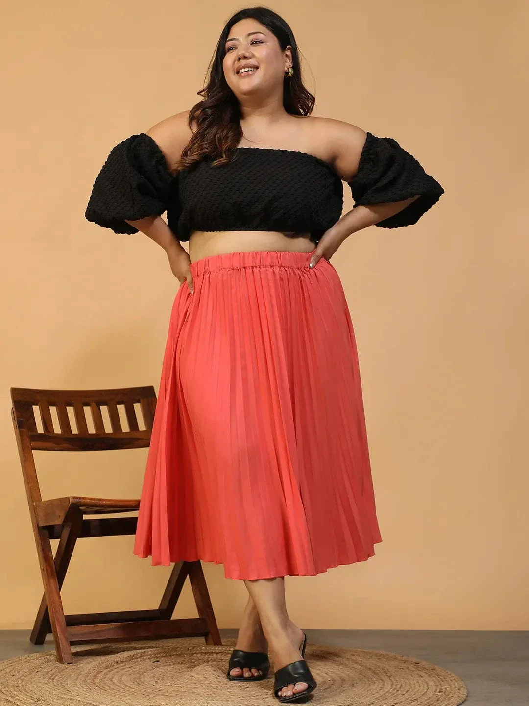 Vibeon Coral Elasticated Pleated Plus Size Women Skirt - Image 2