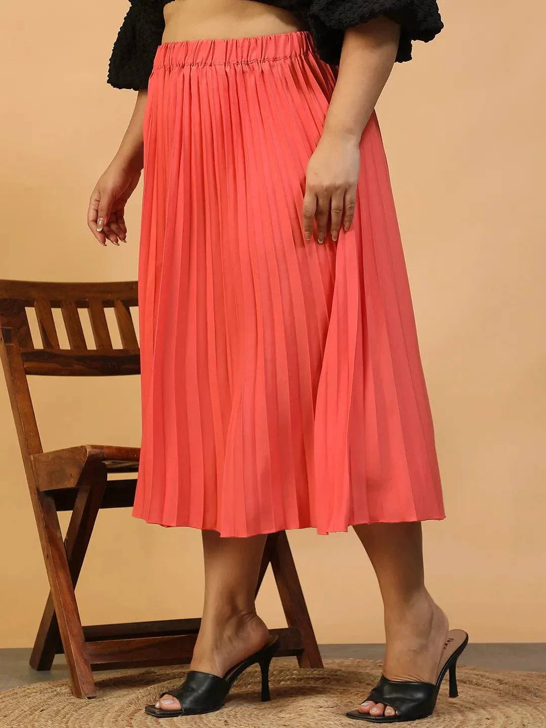 Vibeon Coral Elasticated Pleated Plus Size Women Skirt - Image 3