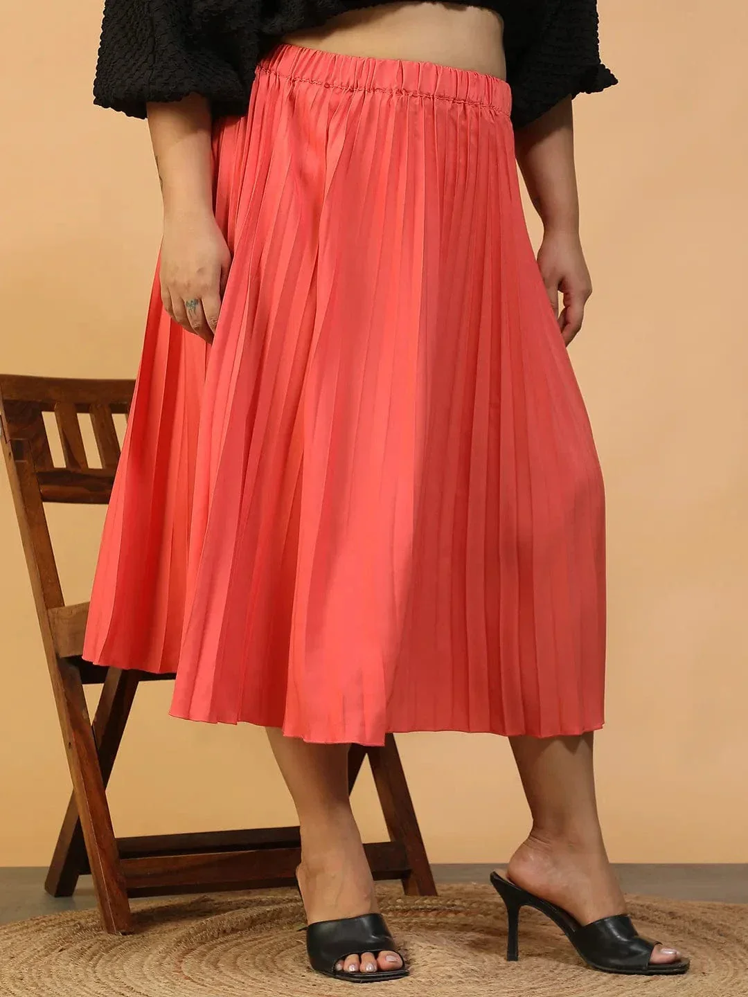 Vibeon Coral Elasticated Pleated Plus Size Women Skirt - Image 4