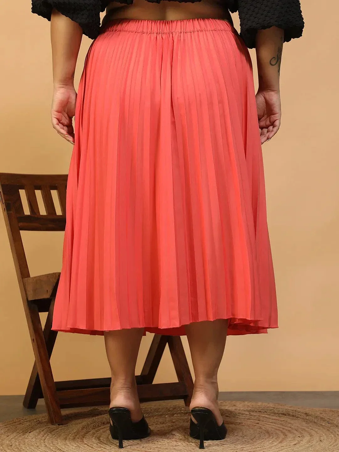 Vibeon Coral Elasticated Pleated Plus Size Women Skirt - Image 5