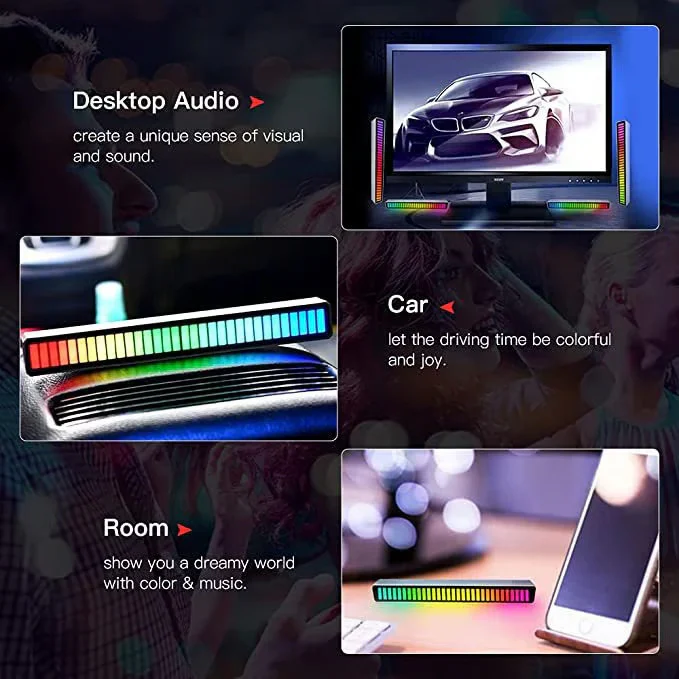 VibEQ: Sound Reactive RGB Light Bar, USB-C Rechargeable with In-built Mic & 32 Patterns, LED Strip for Car, Desk, Studio & Gaming Room - Image 6