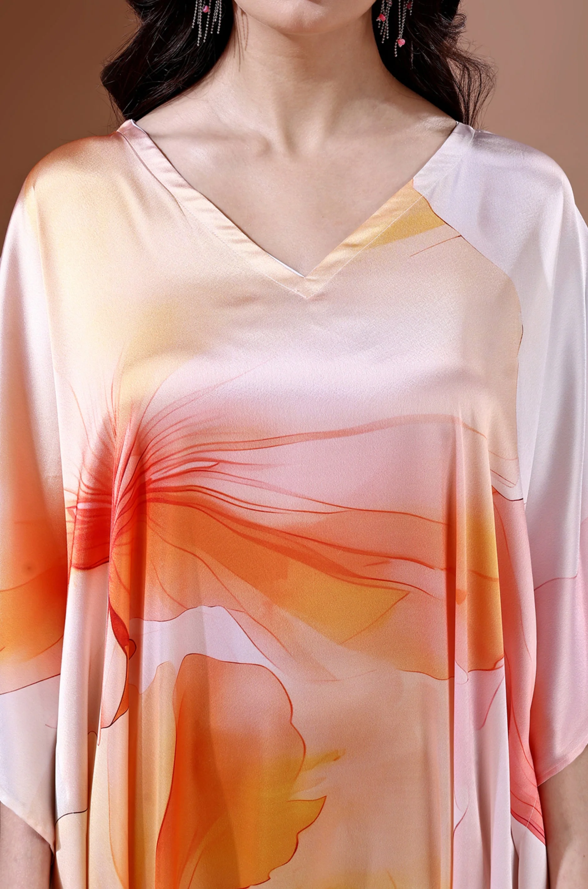 Vibrant Oasis Soft Satin Kaftan With Digital Print - Image 3