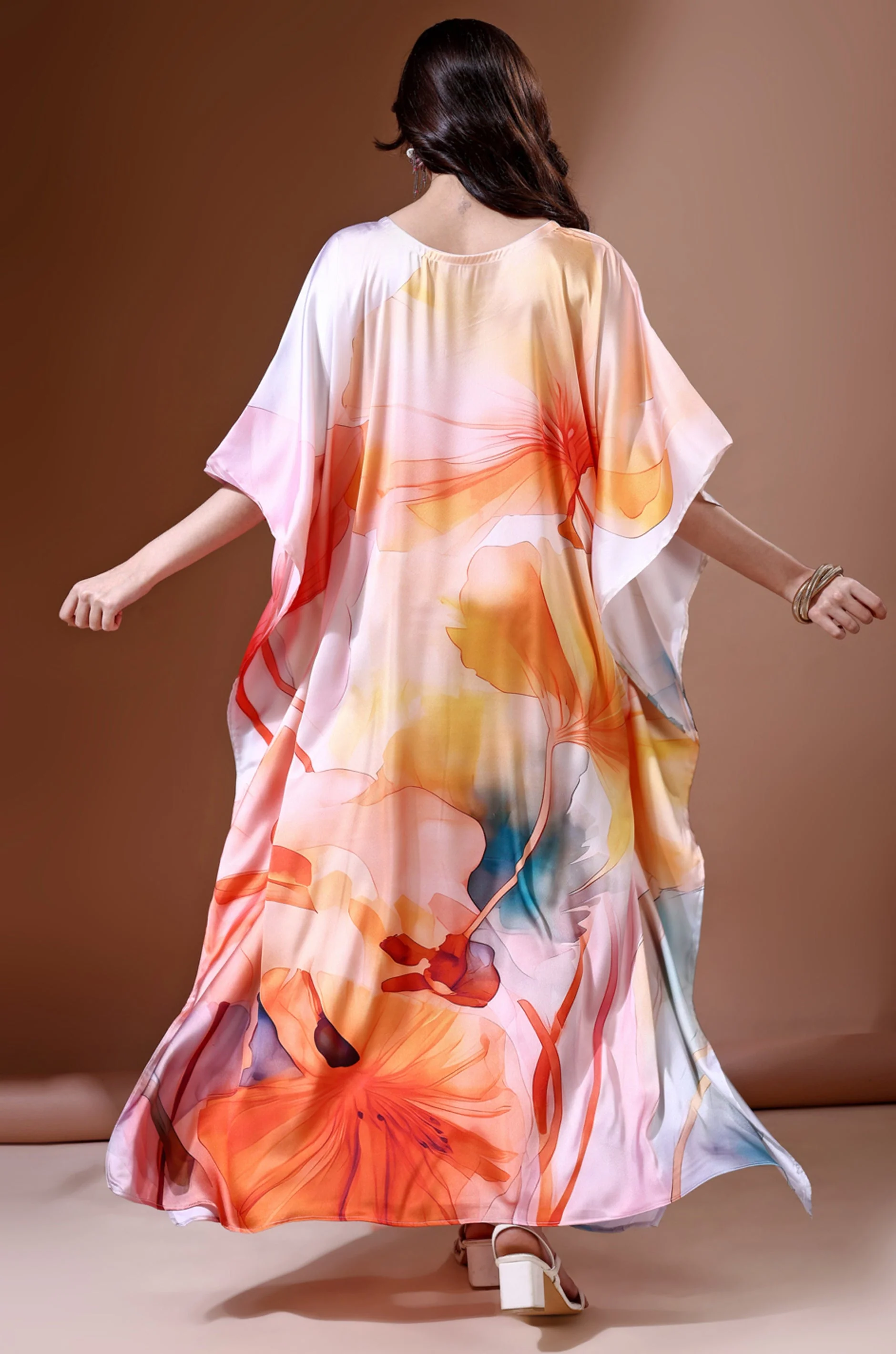 Vibrant Oasis Soft Satin Kaftan With Digital Print - Image 5