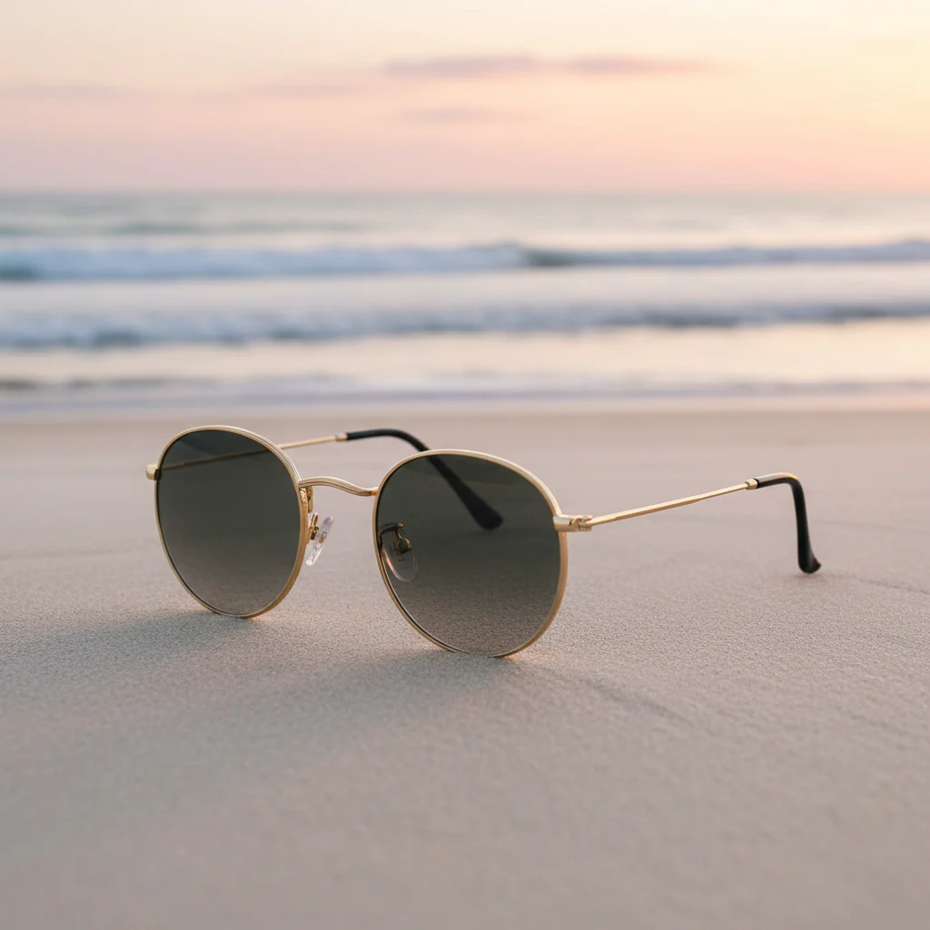 Vintage Polarised Golden Round Sunglasses