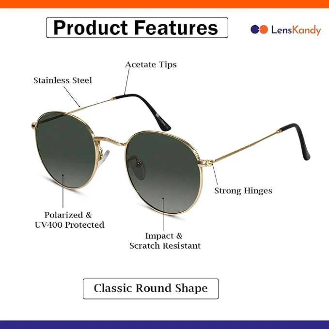 Vintage Polarised Golden Round Sunglasses - Image 7