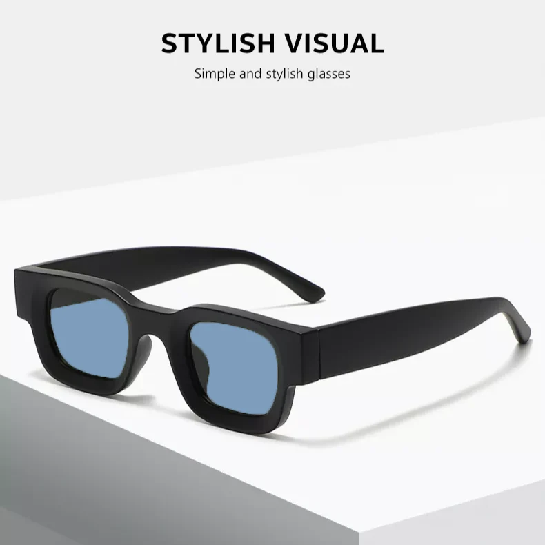 Vintage V1 Black Blue Square Sunglasses - Image 8