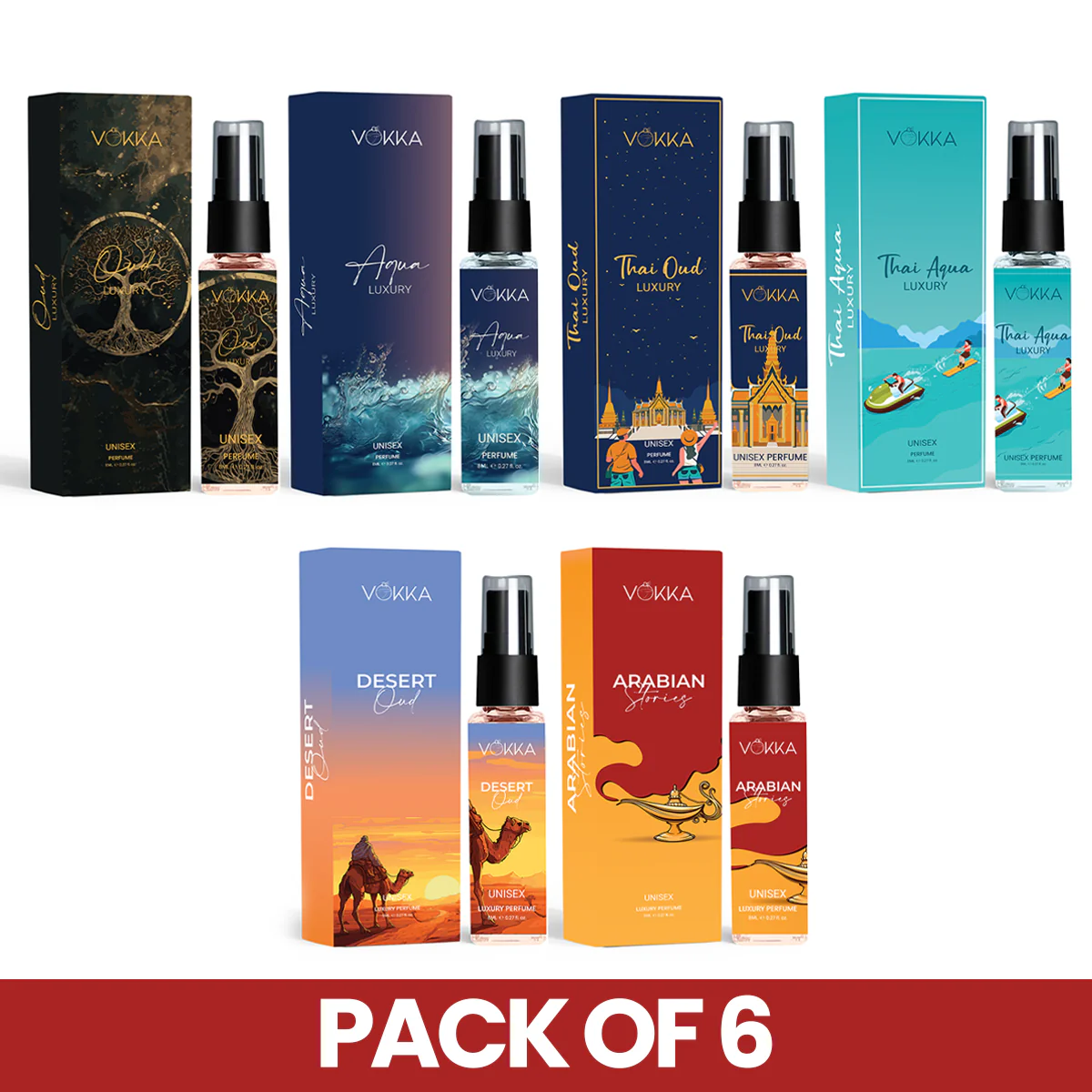 Vokka Perfume Discovery Pack – Pack of 6 x 8ml Unisex Luxury Perfumes