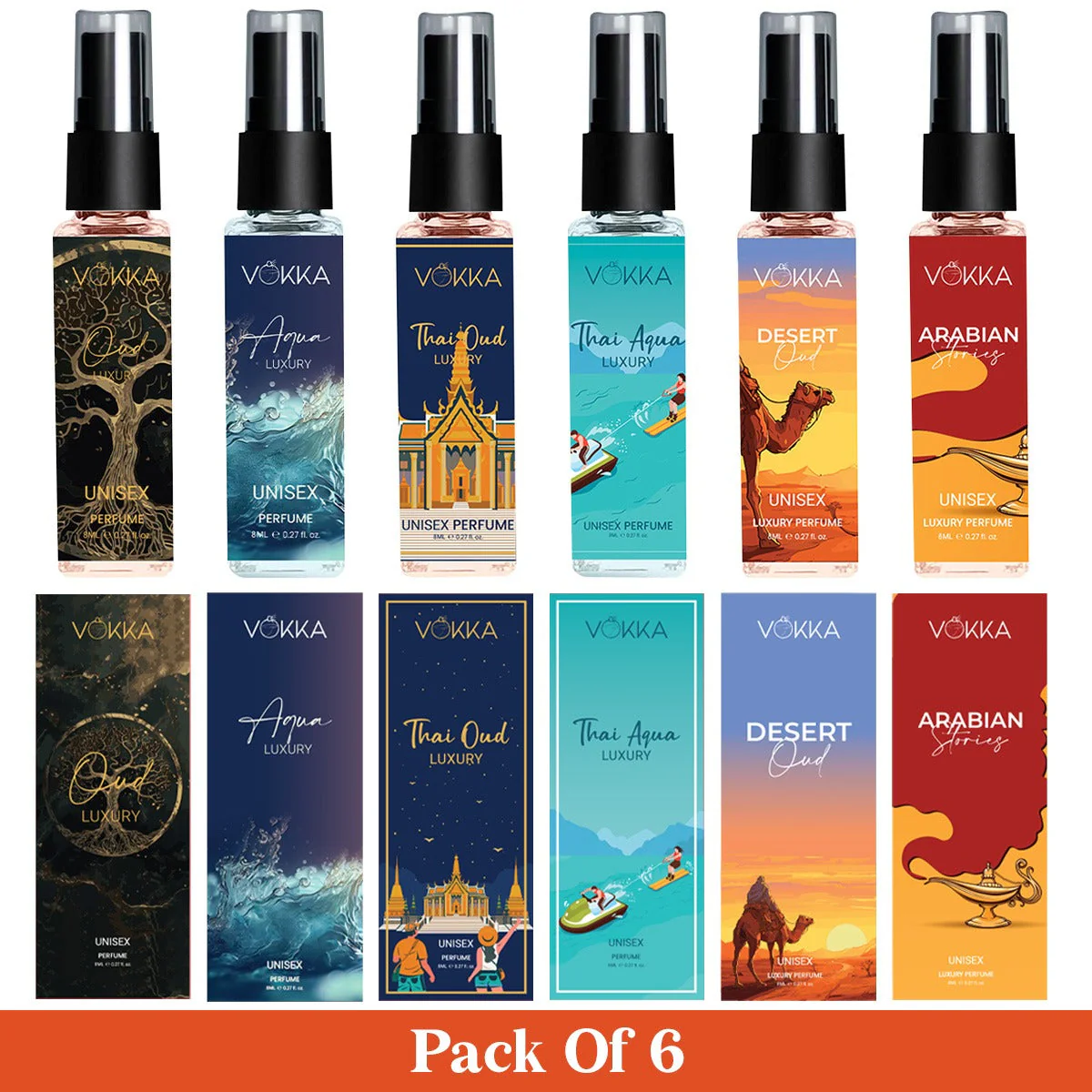 Vokka Perfume Discovery Pack – Pack of 6 x 8ml Unisex Luxury Perfumes - Image 5