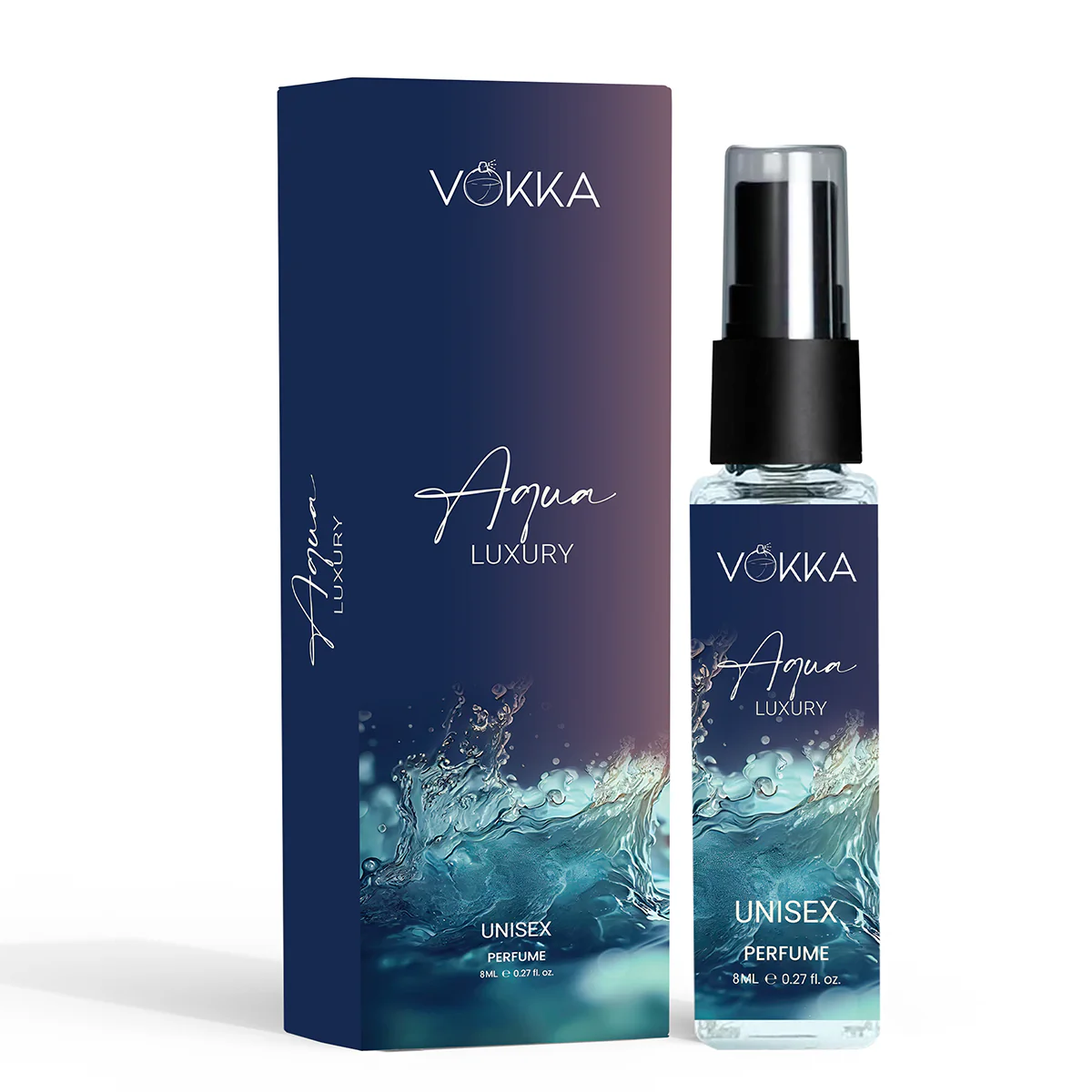 Vokka Pocket Perfume Aqua 8ml | Unisex Luxury Long Lasting Perfume for Men & Women | Aquatic Scent Eau De Parfum| EDP Fragrance for Gift | Travel & Skin Friendly | Notes: Aqua Woody Musky