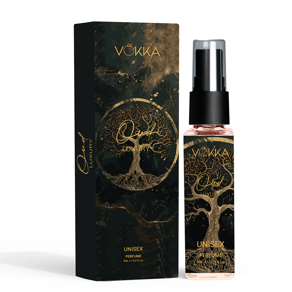 Vokka Pocket Perfume Oud 8ml | Unisex Luxury Long Lasting Smokey Perfume for Men & Women | Woody Pleasant Scent Eau De Parfum | EDP Fragrance for Gift | Notes: Tobacco Sandalwood Agarwood