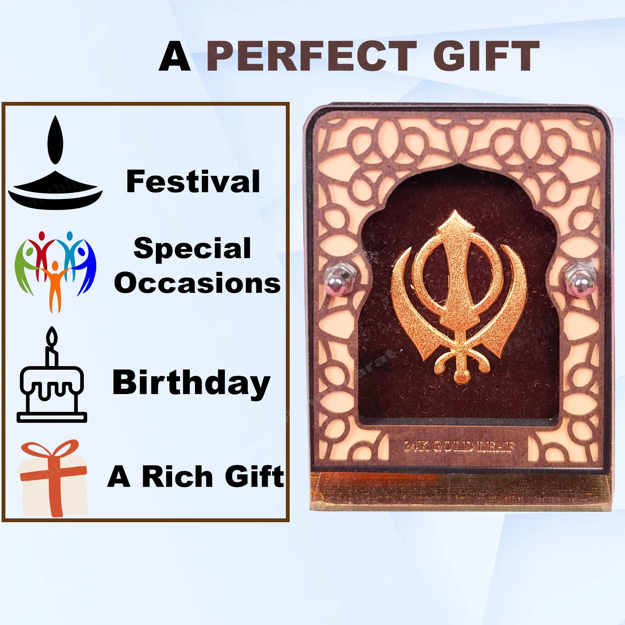 Wahe Guru Ji Leaf 24KT Gold Coated Table Top - Image 6