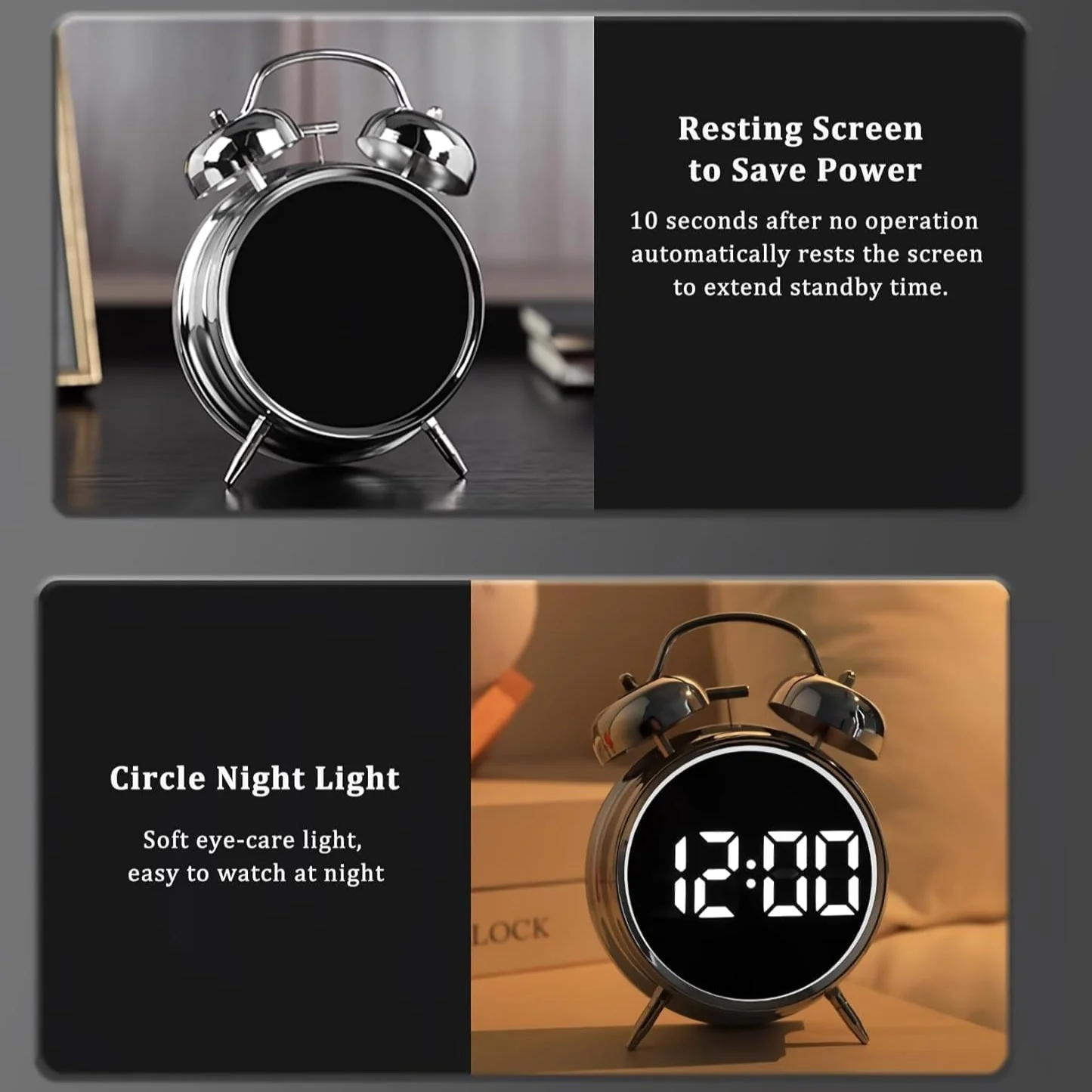 Wakee: Retro LED Alarm Clock with Twin Bells – Extra Loud Battery-Powered Clock for Heavy Sleepers, Stylish Wake-Ups & Desk or Bedroom Decor - Image 5