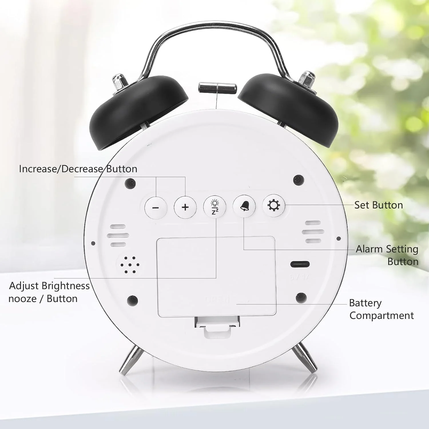 Wakee: Retro LED Alarm Clock with Twin Bells – Extra Loud Battery-Powered Clock for Heavy Sleepers, Stylish Wake-Ups & Desk or Bedroom Decor - Image 7