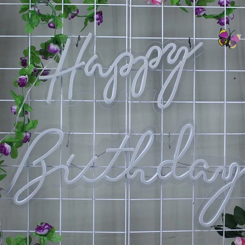 Warm White Led Neon Sign Of Happy Birthday Cursive Letters Dimmable Switch - Image 4