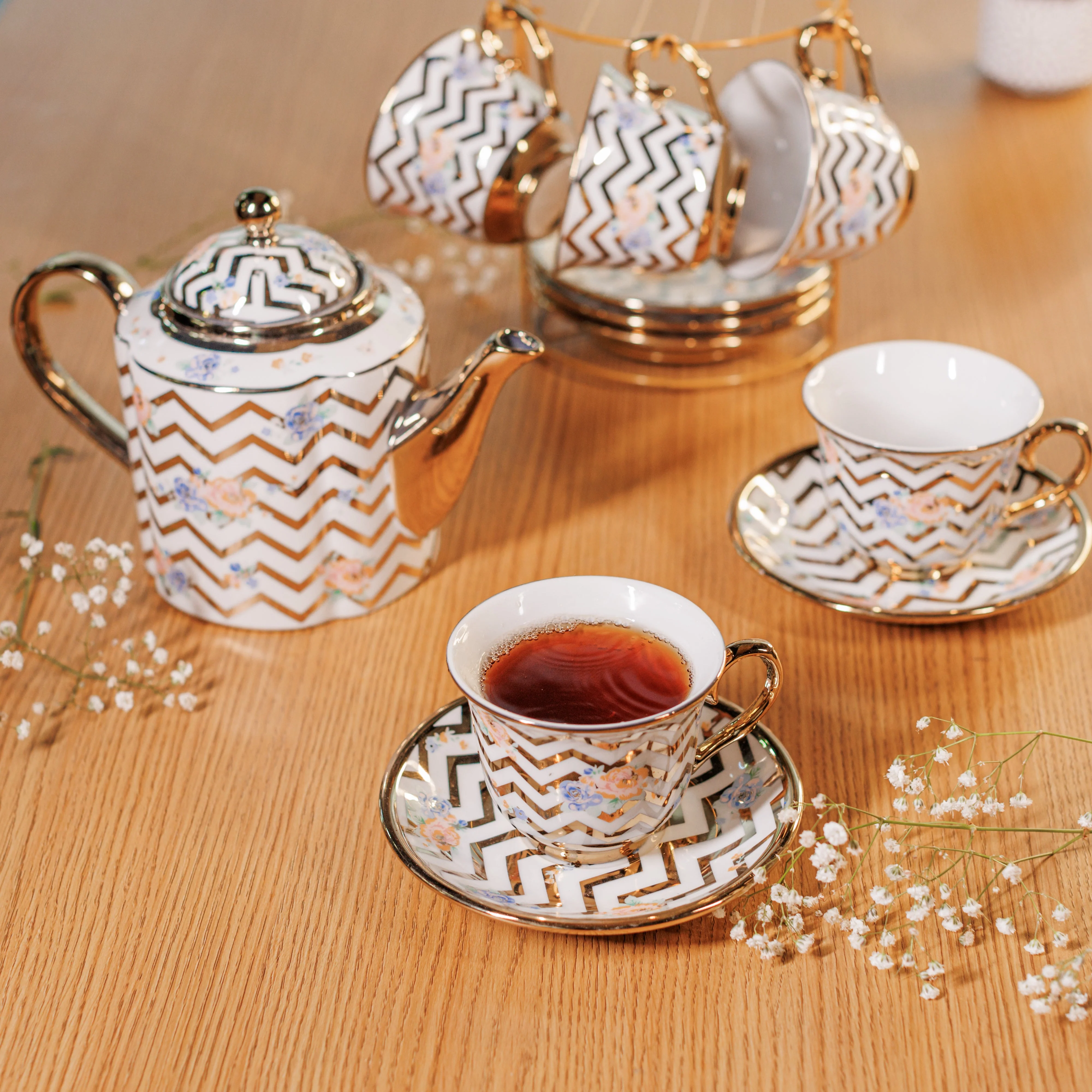 Wave Golden color 14 tea Cup set - Image 6