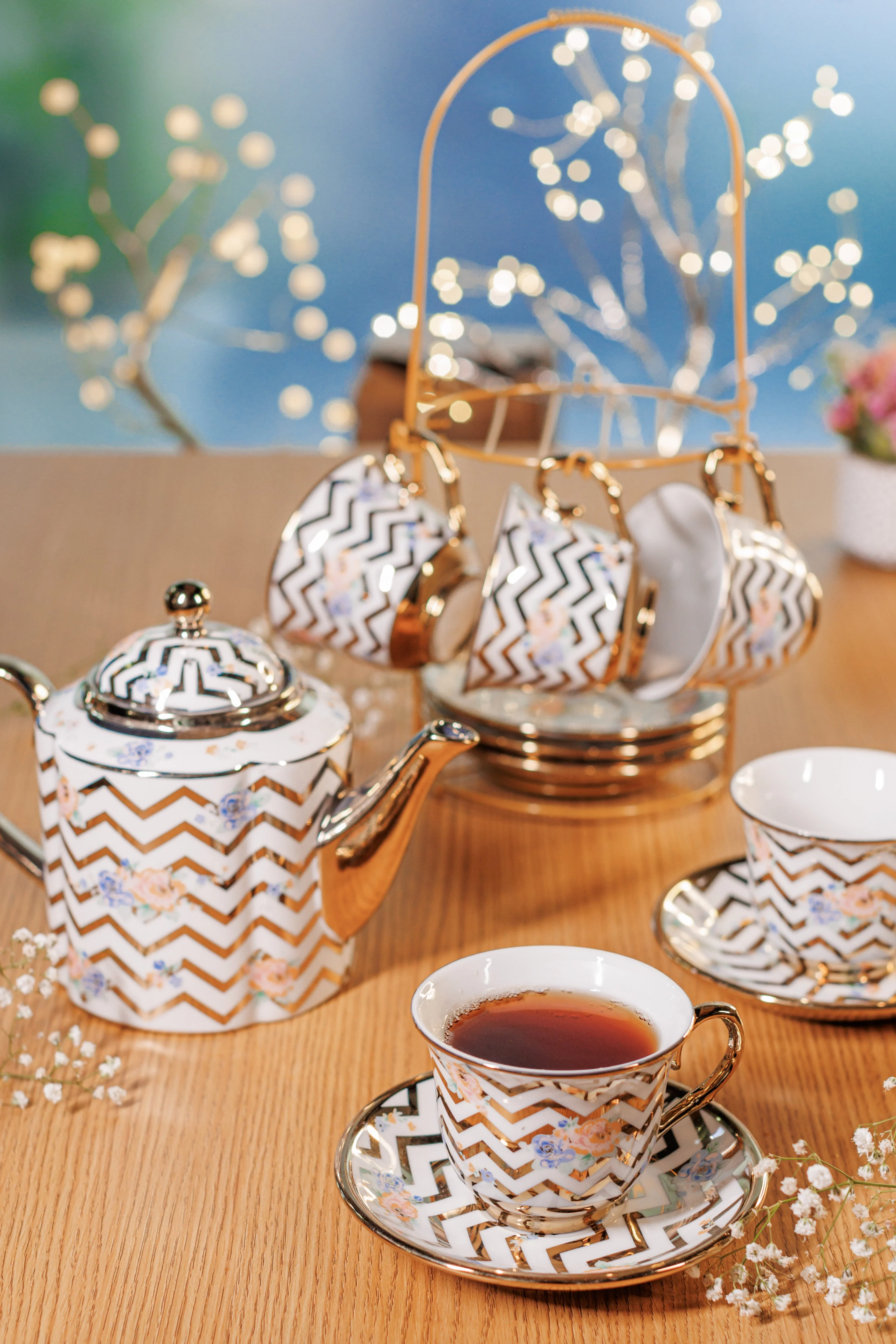 Wave Golden color 14 tea Cup set - Image 7