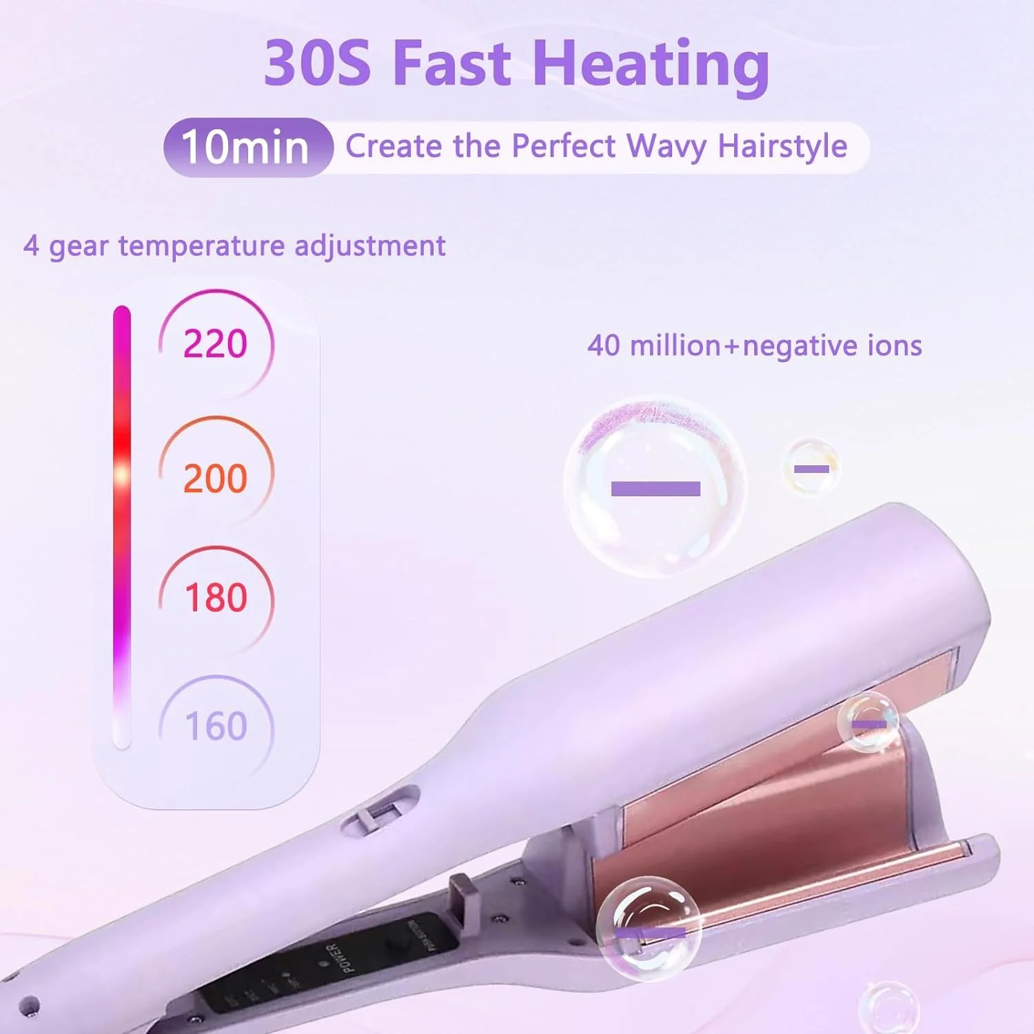 WavePro: 32mm Wave Barrel Curling Iron with Ionic Technology, 4 Temp Settings & Ceramic Hair Crimper for Deep Waves - Image 4
