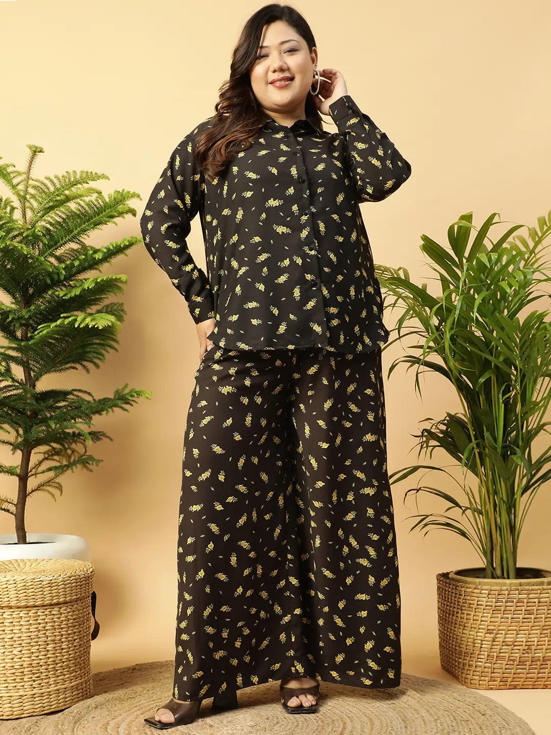 Well Black rayon print Collared Button-Down Plus-Size Women Shirt - Image 2