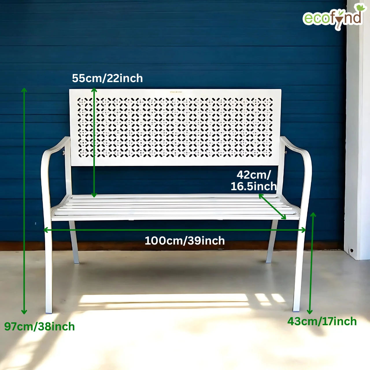 White 2-Seater Garden Bench – Compact Iron Outdoor Seating - Image 4