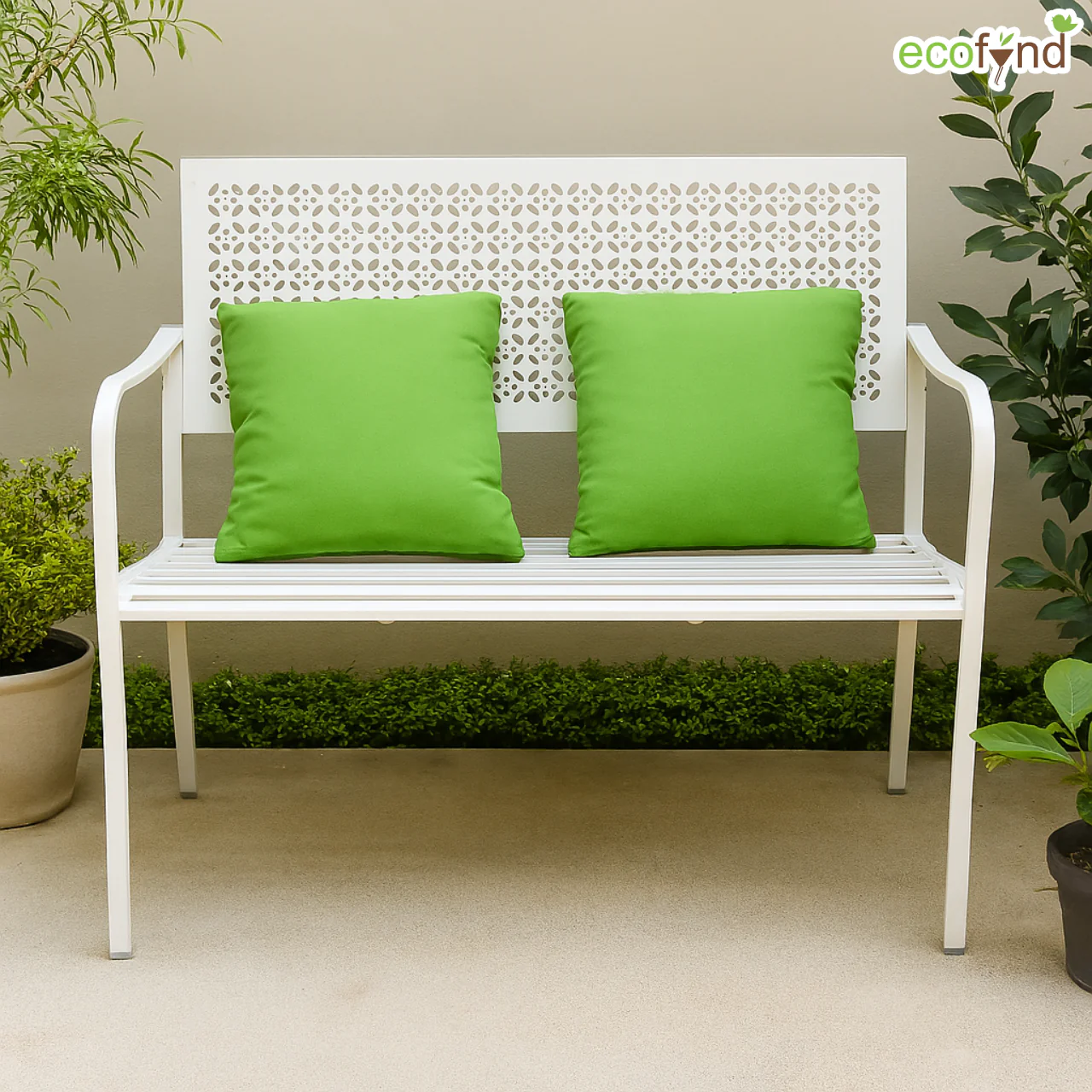 White 2-Seater Garden Bench – Compact Iron Outdoor Seating - Image 5