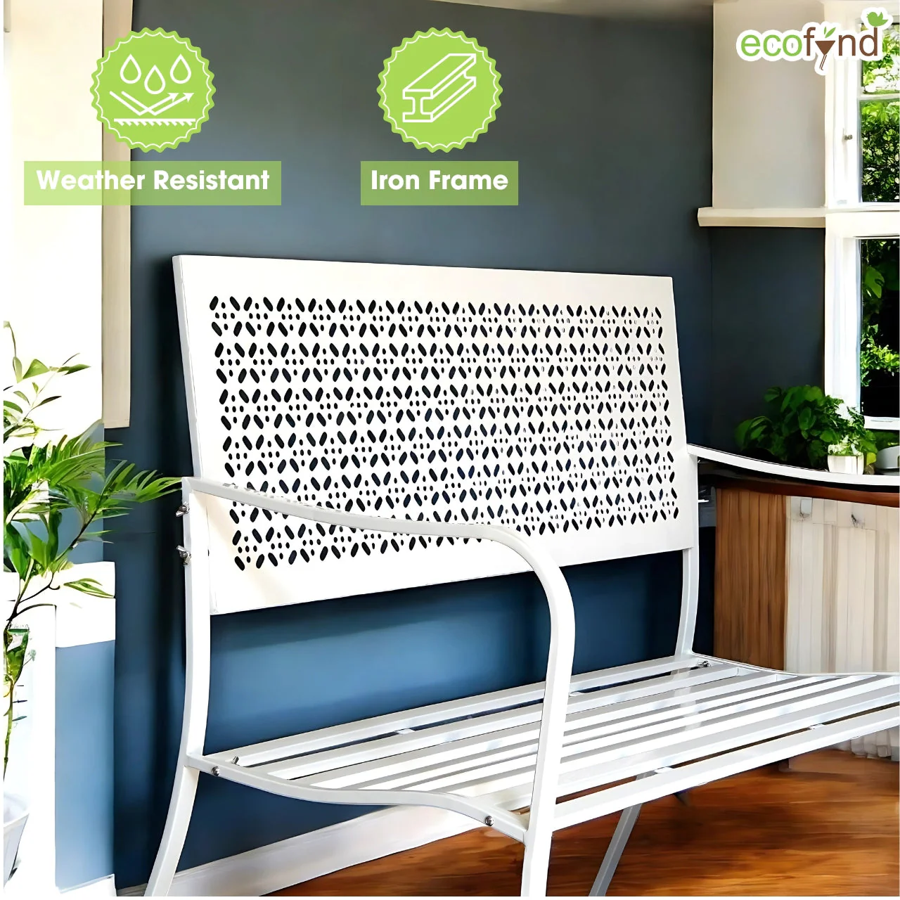 White 2-Seater Garden Bench – Compact Iron Outdoor Seating - Image 7