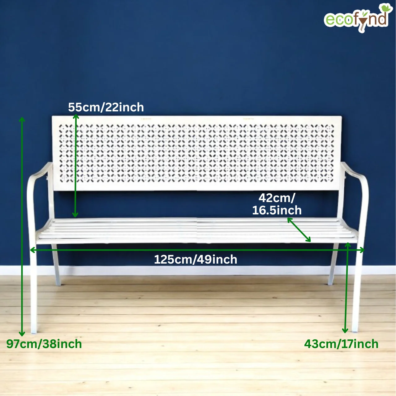 White 3-Seater Garden Bench – Durable Iron Outdoor Seating - Image 4