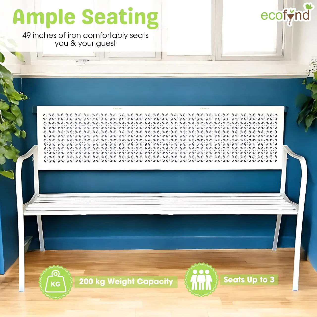 White 3-Seater Garden Bench – Durable Iron Outdoor Seating - Image 8