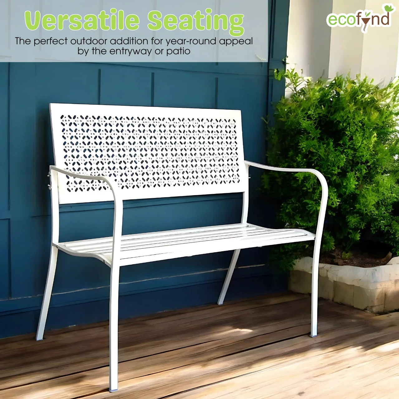 White 3-Seater Garden Bench – Durable Iron Outdoor Seating - Image 5