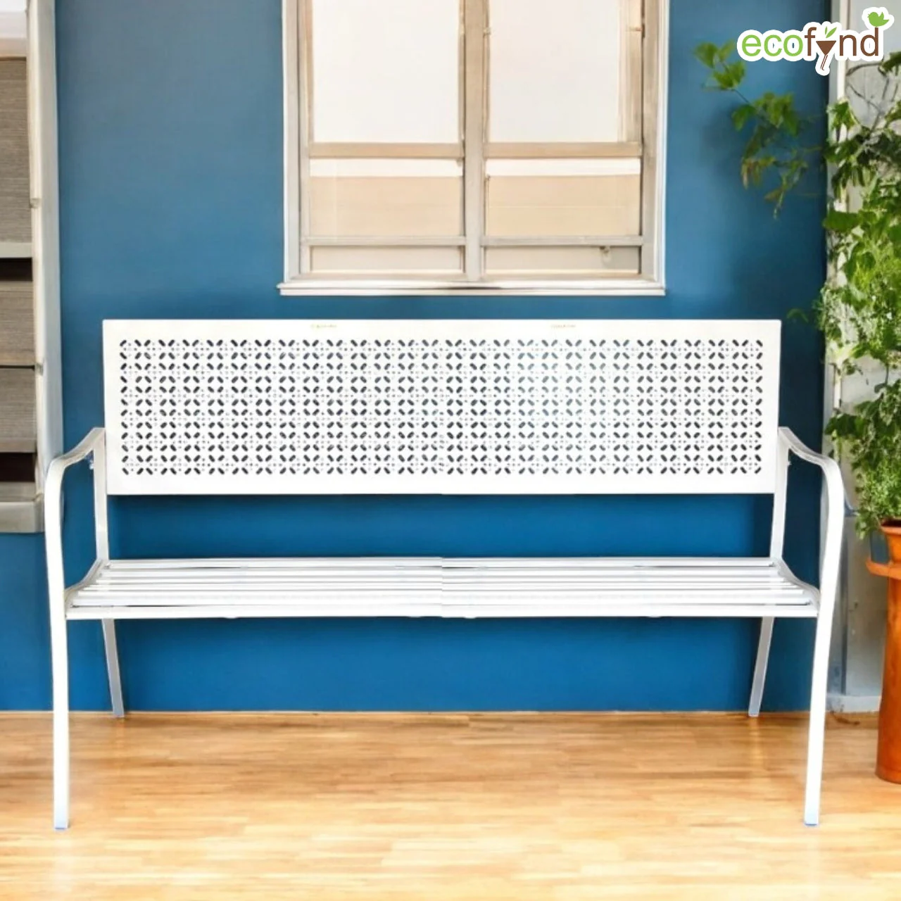 White 3-Seater Garden Bench – Durable Iron Outdoor Seating - Image 9