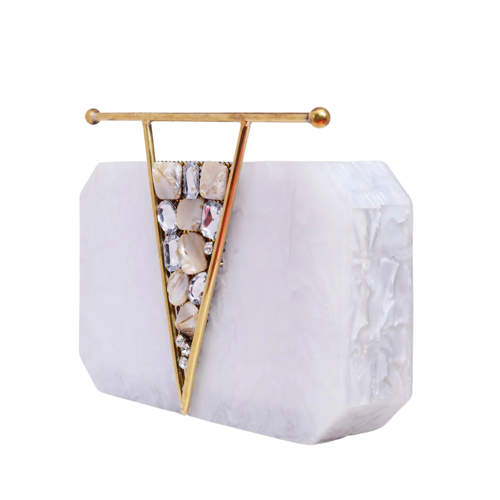 White Acrylic clutch with metal handle - Image 3