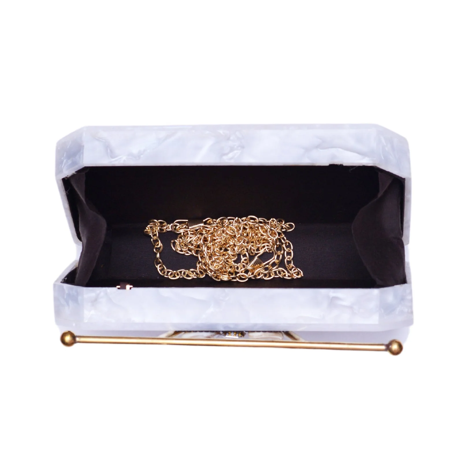 White Acrylic clutch with metal handle - Image 4