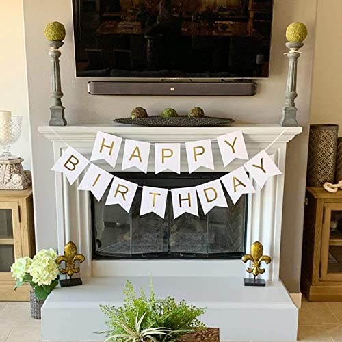White And Gold Happy Birthday Banner (3 Meters) - Image 2
