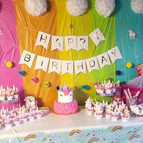 White And Gold Happy Birthday Banner (3 Meters) - Image 4
