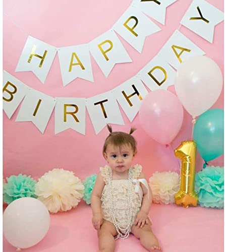 White And Gold Happy Birthday Banner (3 Meters) - Image 6
