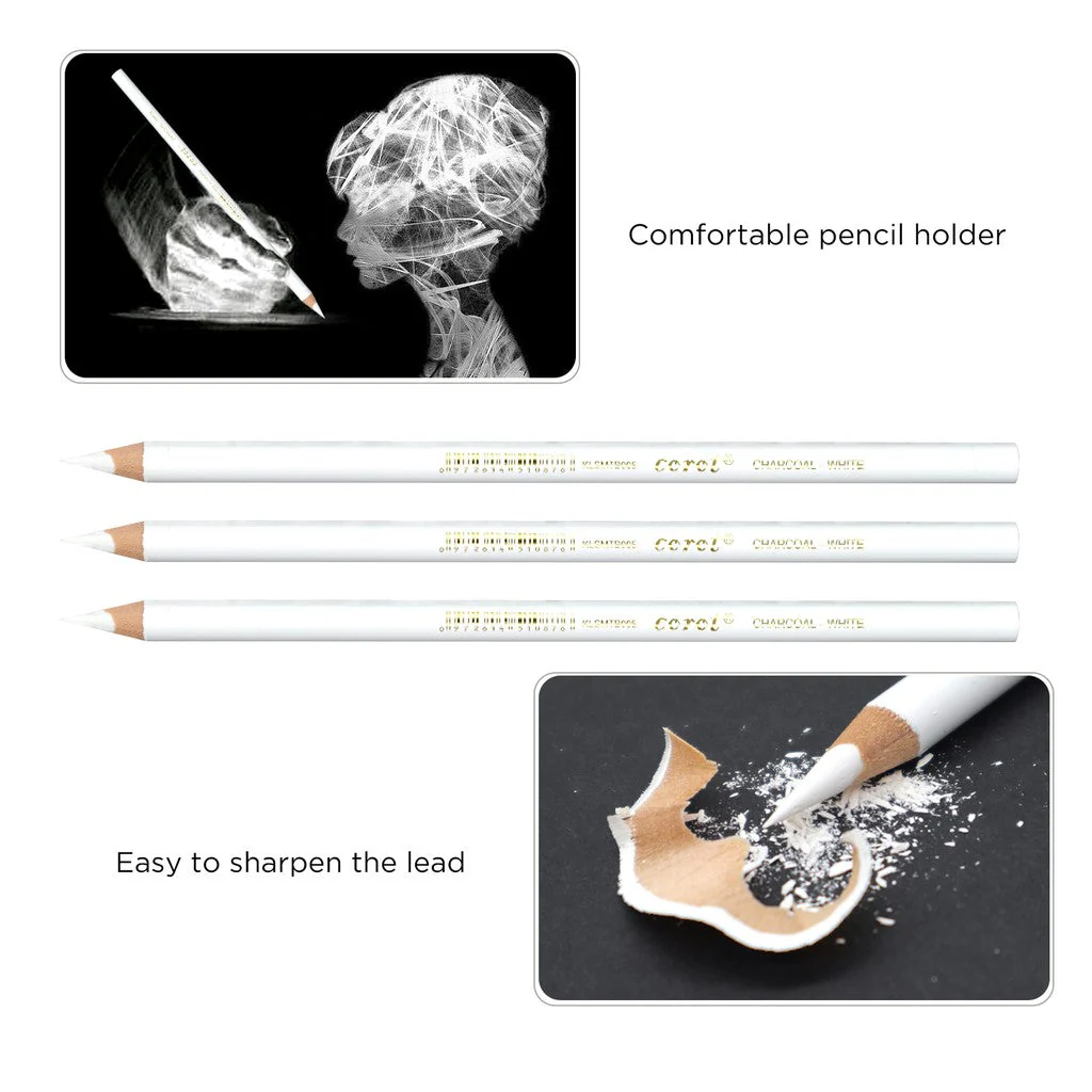 White Charcoal Pencil Set: (3 Pieces) - Image 2