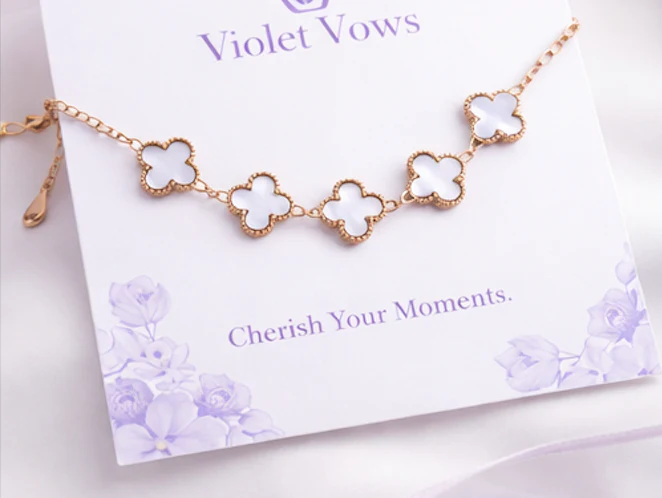 White Clover Flower Bracelet for Women – Gold Chain Elegant Charm Bracelet - Image 3
