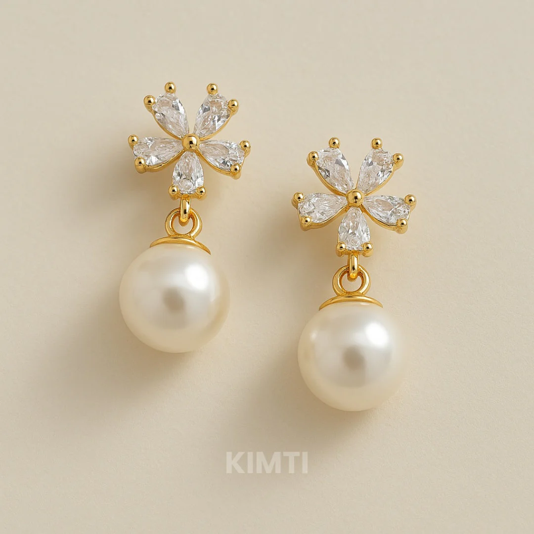 White Crystal Pearl Eardrop Earring