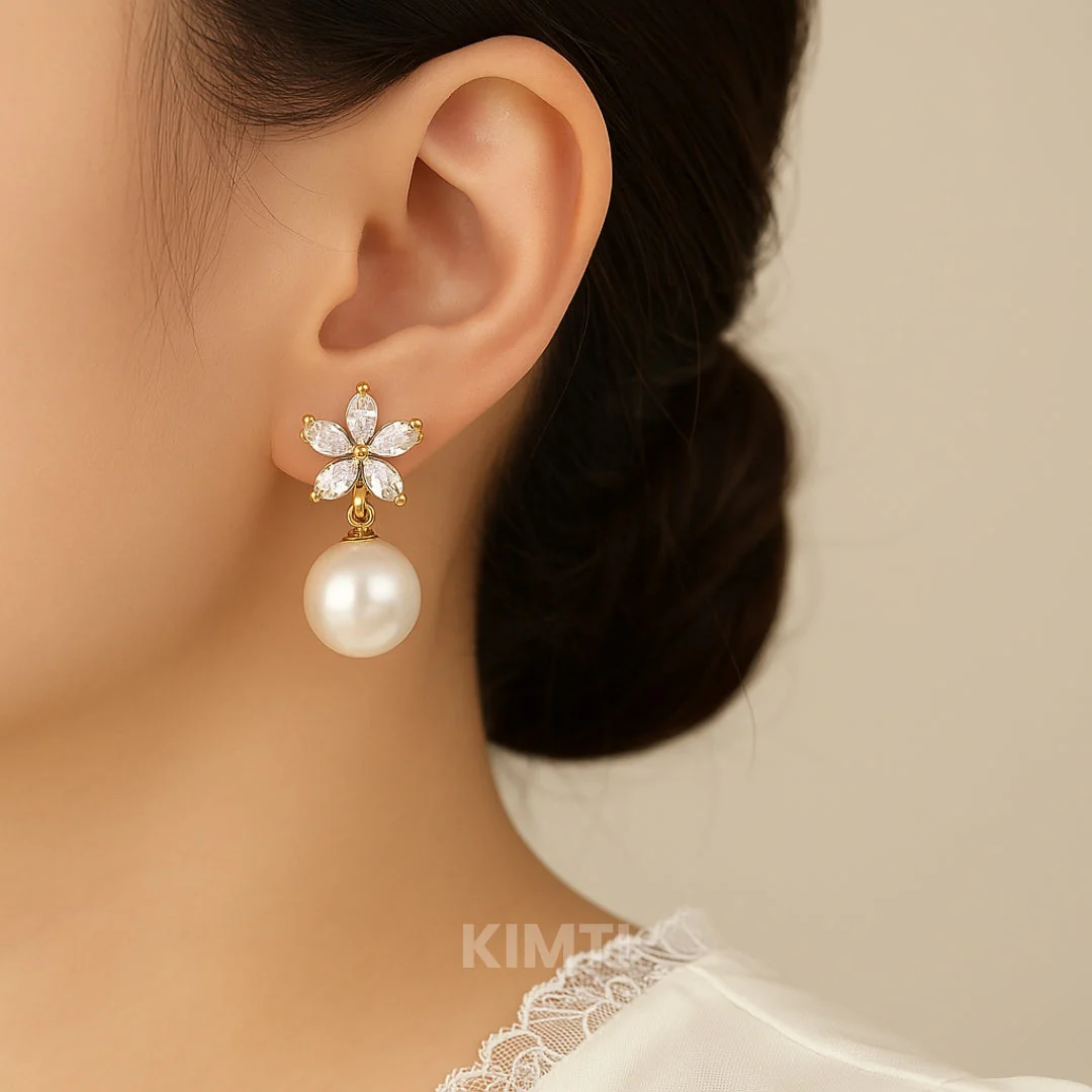 White Crystal Pearl Eardrop Earring - Image 2