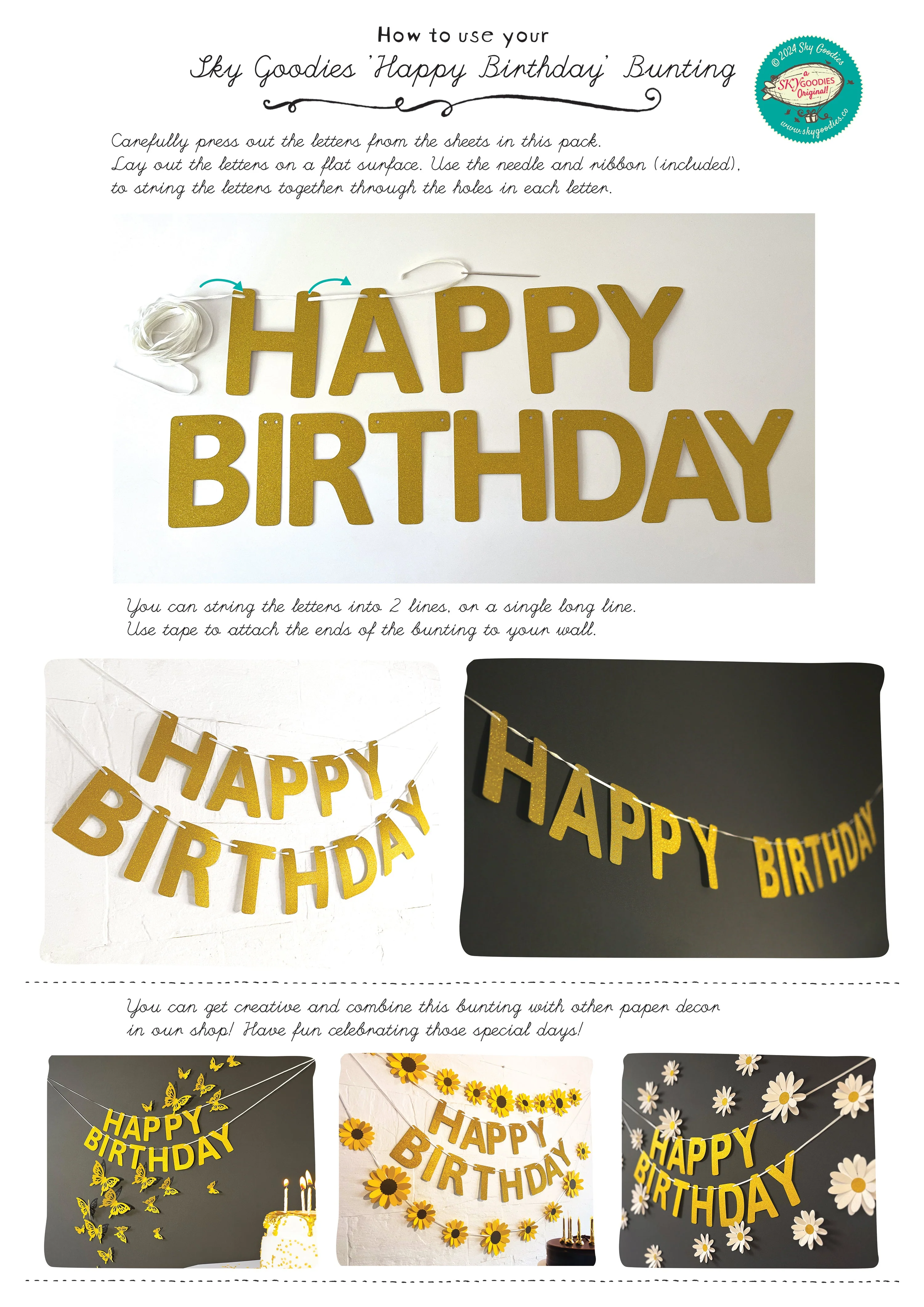 White Daisy and Happy Birthday Paper Party Decor - Image 6