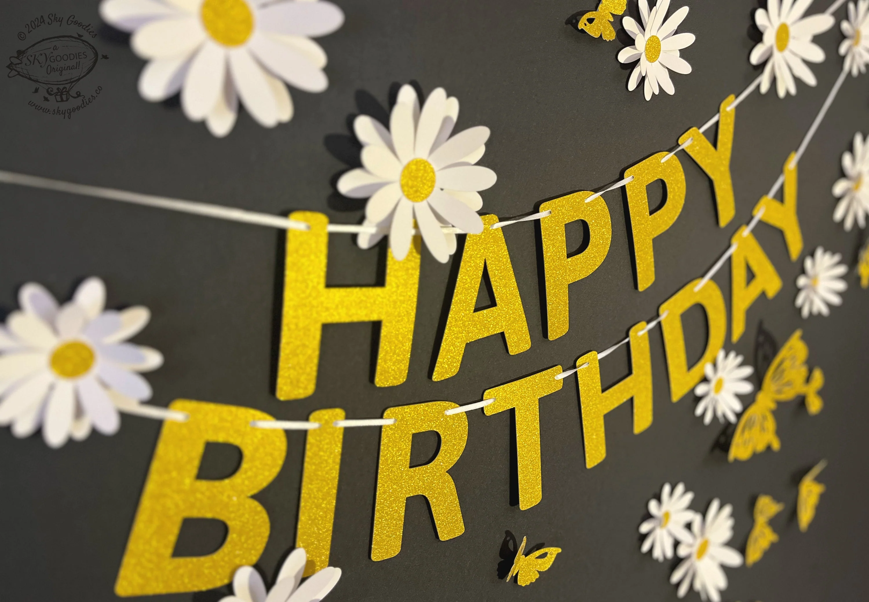 White Daisy Flower, Butterflies and Happy Birthday Paper Party Decor - Image 4