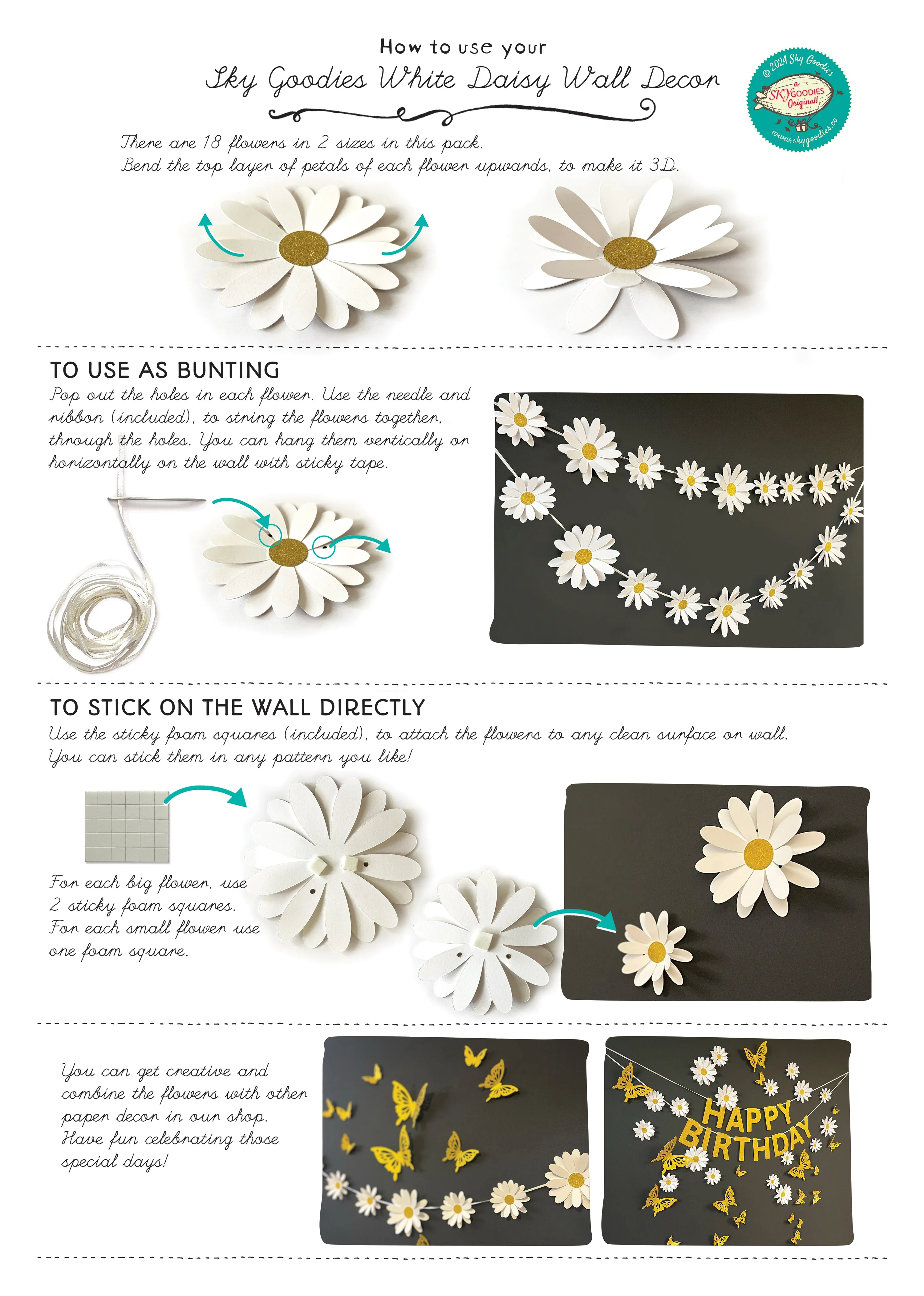 White Daisy Flower, Butterflies and Happy Birthday Paper Party Decor - Image 9
