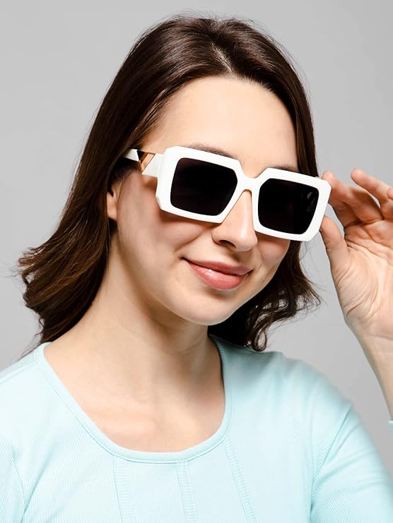 White Designer Rectangular Sunglasses For Women - Image 2