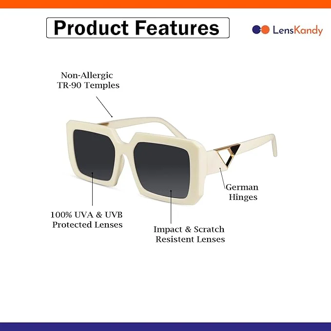 White Designer Rectangular Sunglasses For Women - Image 4
