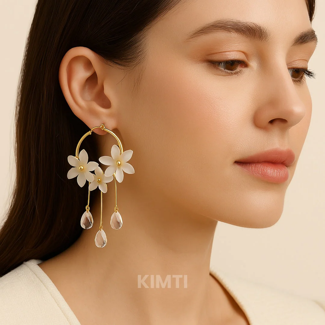 White Flower Hoop Earrings - Image 2