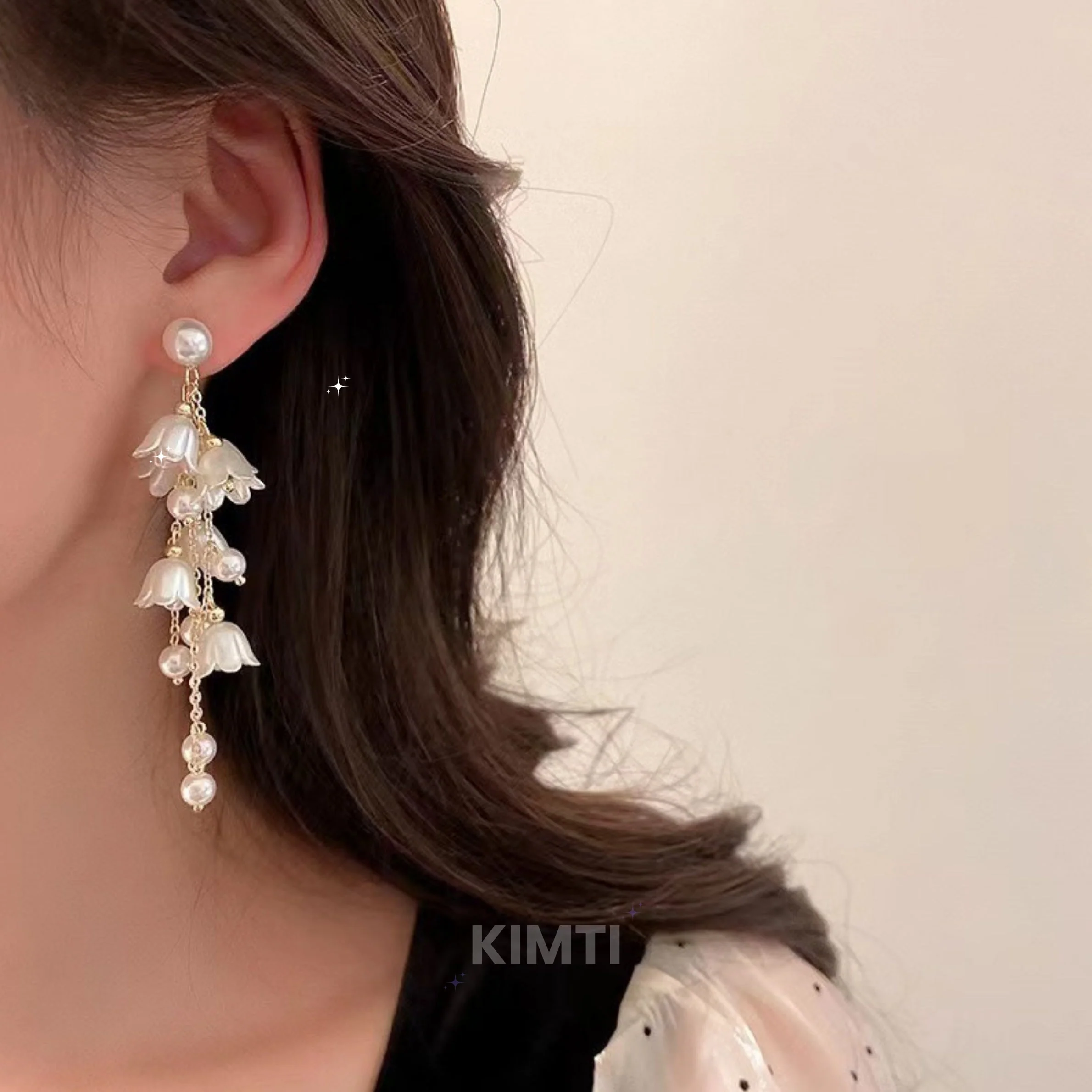 White Flower Sweet and Tassel Dangler Earring - Image 2