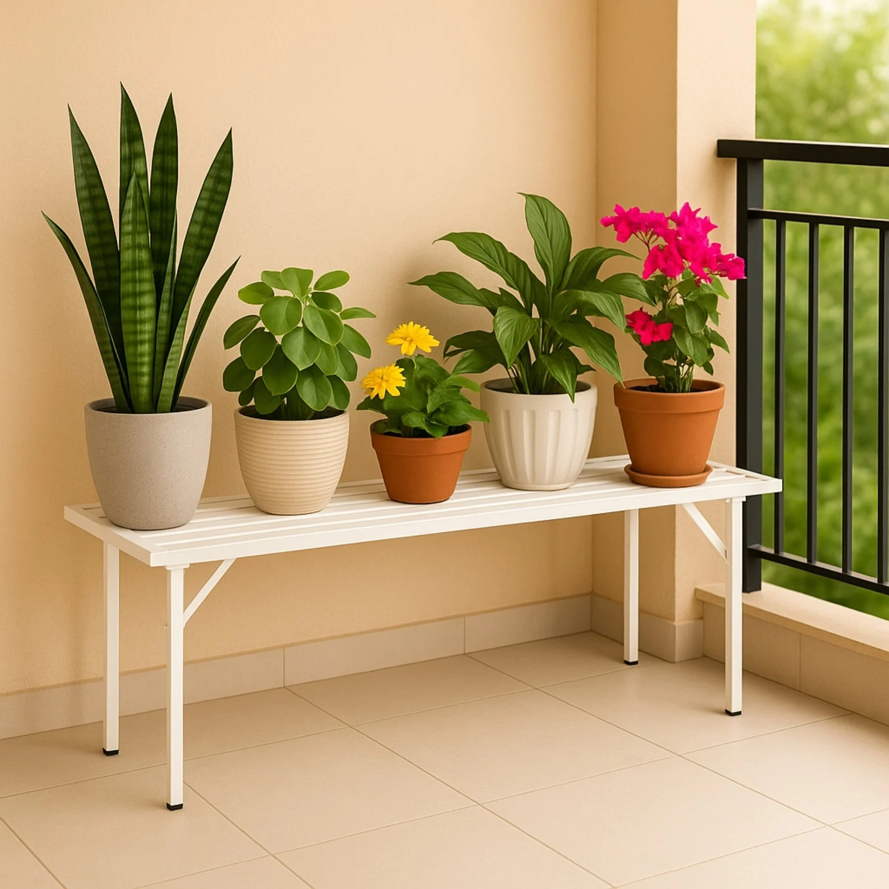 White Heavy-Duty Metal Plant Stand – Stable Multi-Pot Organizer