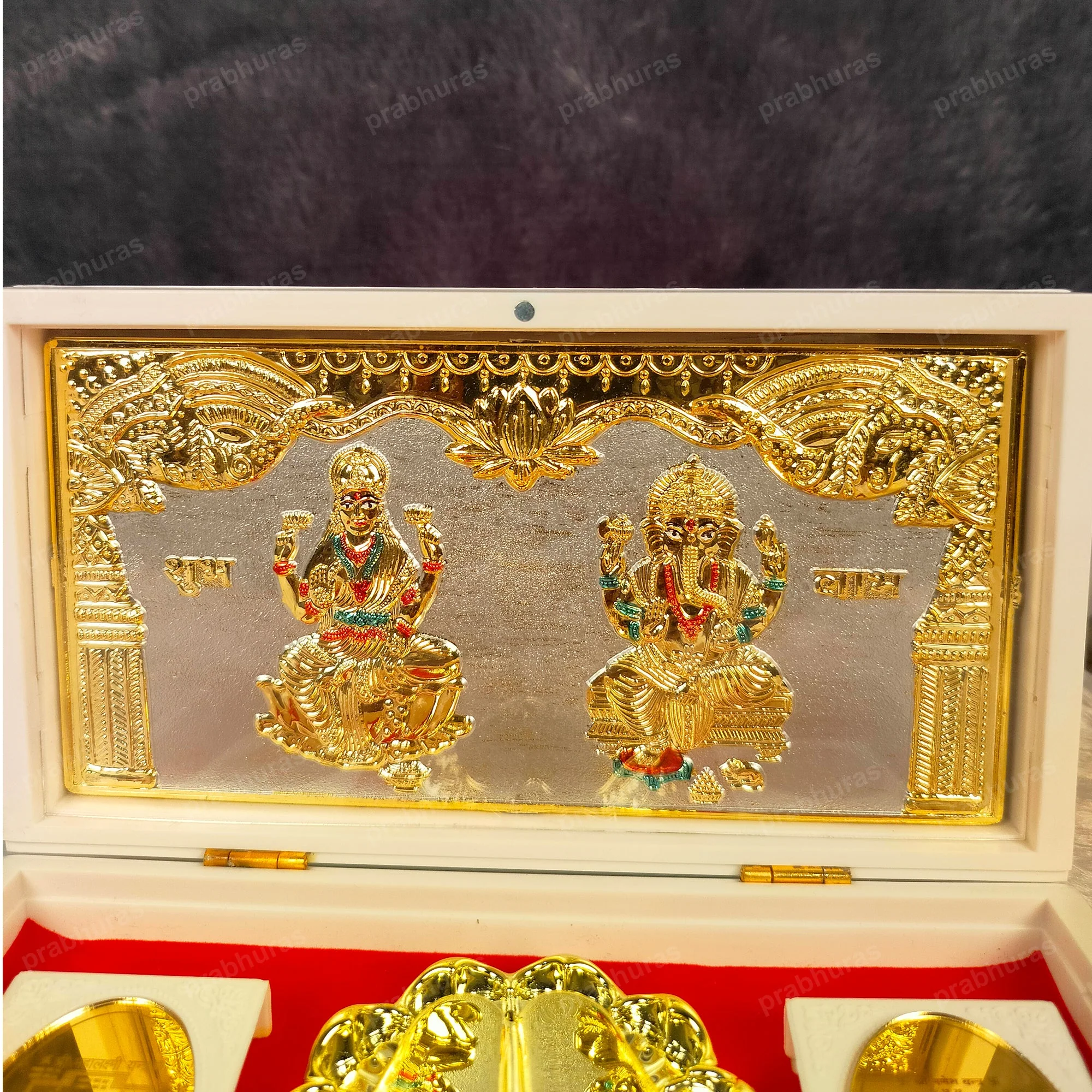 White Laxmi Ganesh Pocket Temple (24 Karat Gold Coated) - Image 4